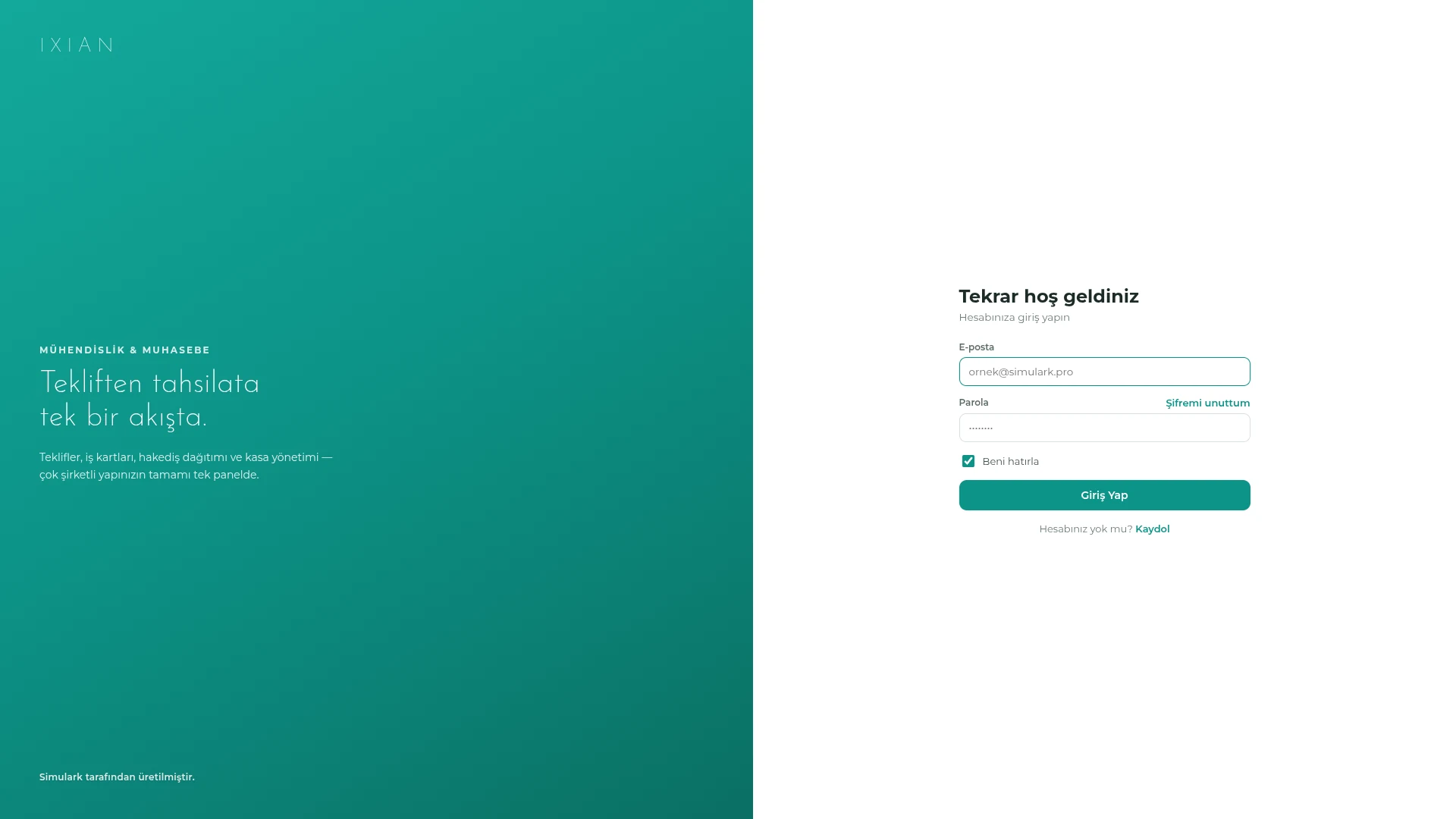 IXIAN — giriş ekranı